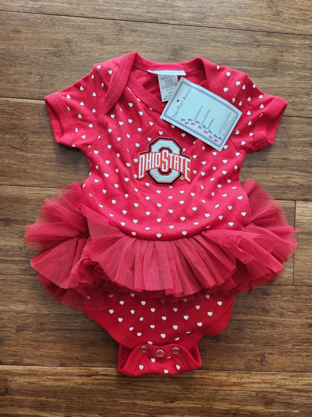 OHIO STATE BUCKEYE Onesie Bodysuit Heart Tutu Creeper 12 Months With Tags
